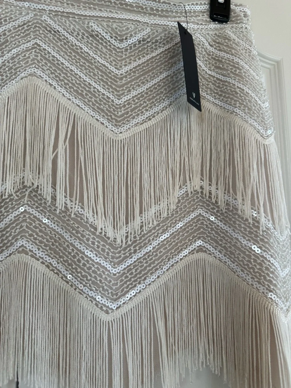 Beaded Fringe Mini Skirt Set- Ivory - Picture 8 of 9